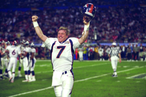 John Elway walks off the field in what could have been his last game in his illustrious career against the Atlanta Falcons at Pro Player Stadium in Miami, FL on January 31, 1999.