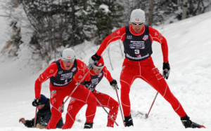 Johnny Spillane leads a parade of three World Champions, leading Billy Demong and Todd Lodwick at the Olympic Trials at Howelsen Hill in Steamboat Springs, CO. (U.S. Ski Team/Tom Kelly)